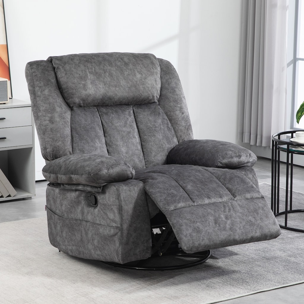 HOMCOM Swivel Rocker Recliner Chair for Living Room, Fabric Reclining Chair for Nursery, Rocking Chair with Footrest