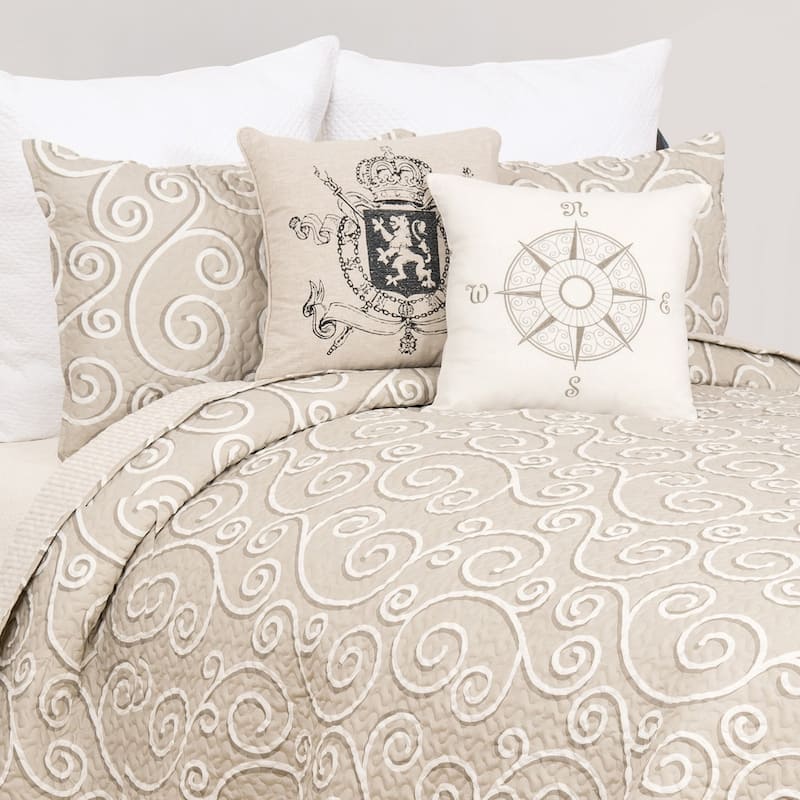 Elmont Contemporary Scroll Quilt Set - Reversible and Machine Washable - Off-White - Queen