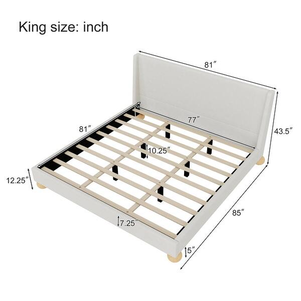 Queen Size Wooden Bed Frame,Velvet Upholstered Platform Bed,Beige
