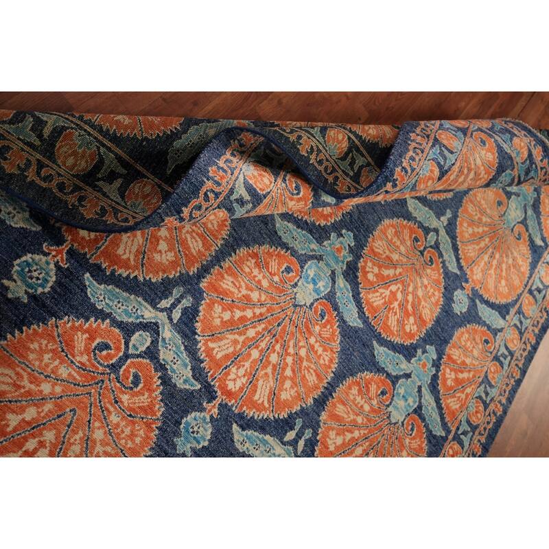 Blue & Orange Ziegler Vegetable Dye Area Rug Hand-Knotted Wool Carpet - 6'2" x 9'5"