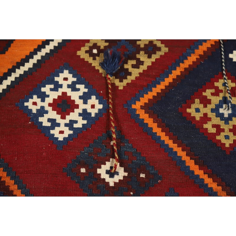 Geometric Kilim Qashqai Persian Vintage Area Rug Handmade Wool Carpet - 5'5" x 8'0"