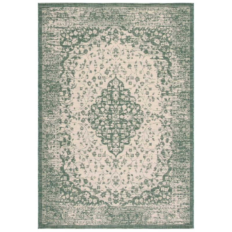 SAFAVIEH Courtyard Hanneke Indoor/ Outdoor Waterproof Patio Backyard Rug - 2' x 3'7" - Beige/Dark Green