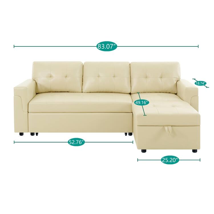 Perry Modern Reversible Sleeper Sectional Sofa with Storage Chaise, Pullout Sleeper Sofa Couch Bed for Living Room