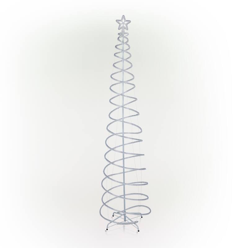 Alpine Corporation Indoor/Outdoor Artificial Spiral Christmas Tree with Multi-Color LED Lights - White