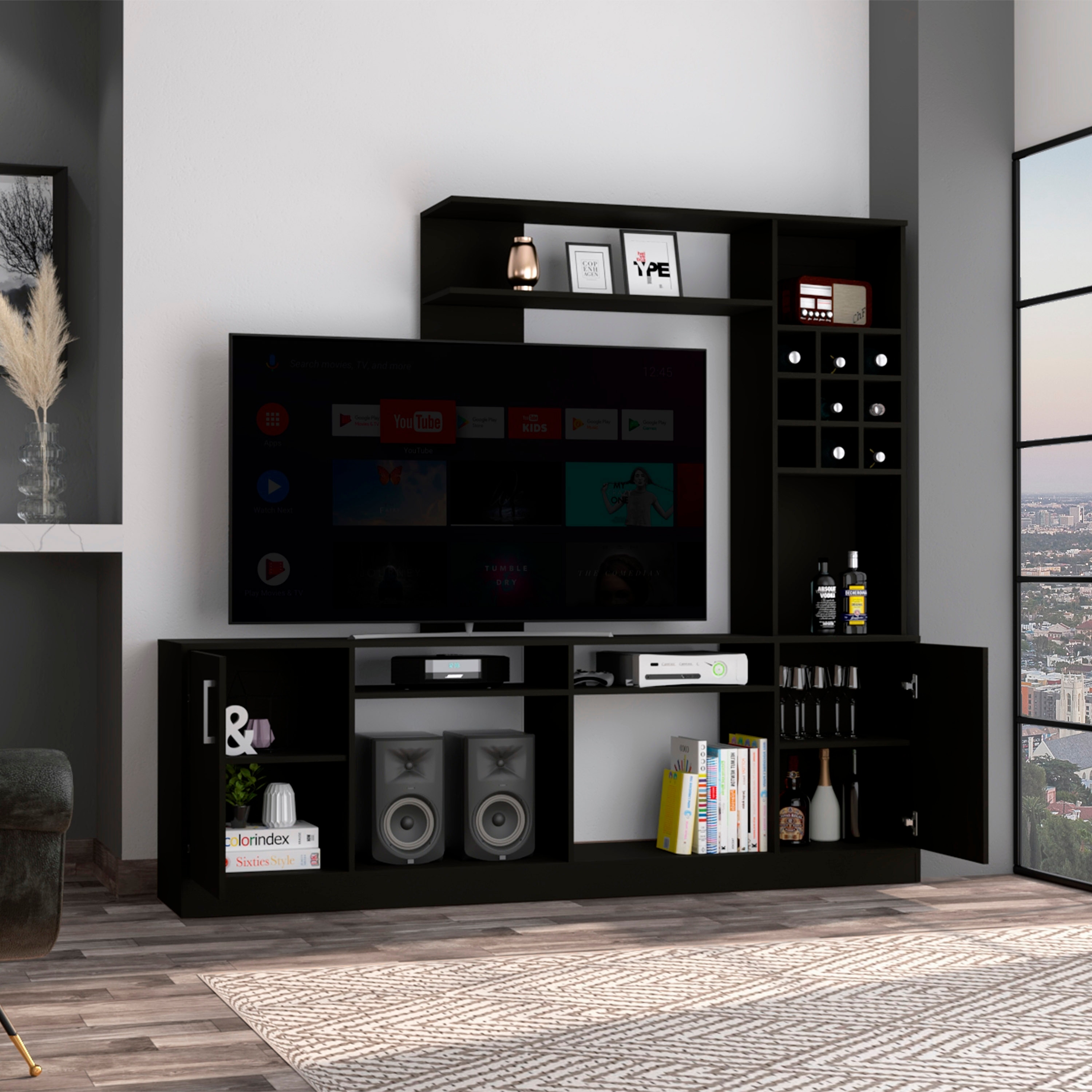 Tv cabinet top with wine storage