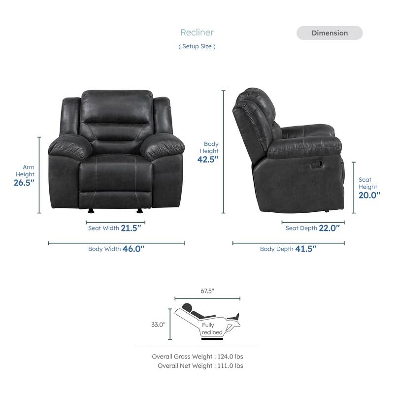 Alonzo 46" Polished Microfiber Rocker Manual Reclining Chair