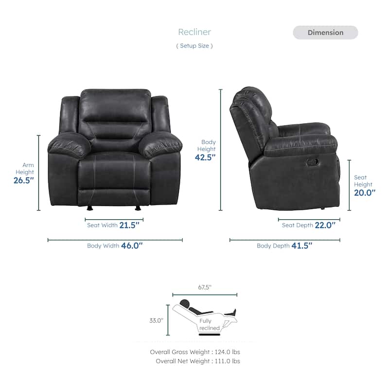 Fremont & Park Alonzo Polished Microfiber 3-Piece Manual Reclining Sofa Set