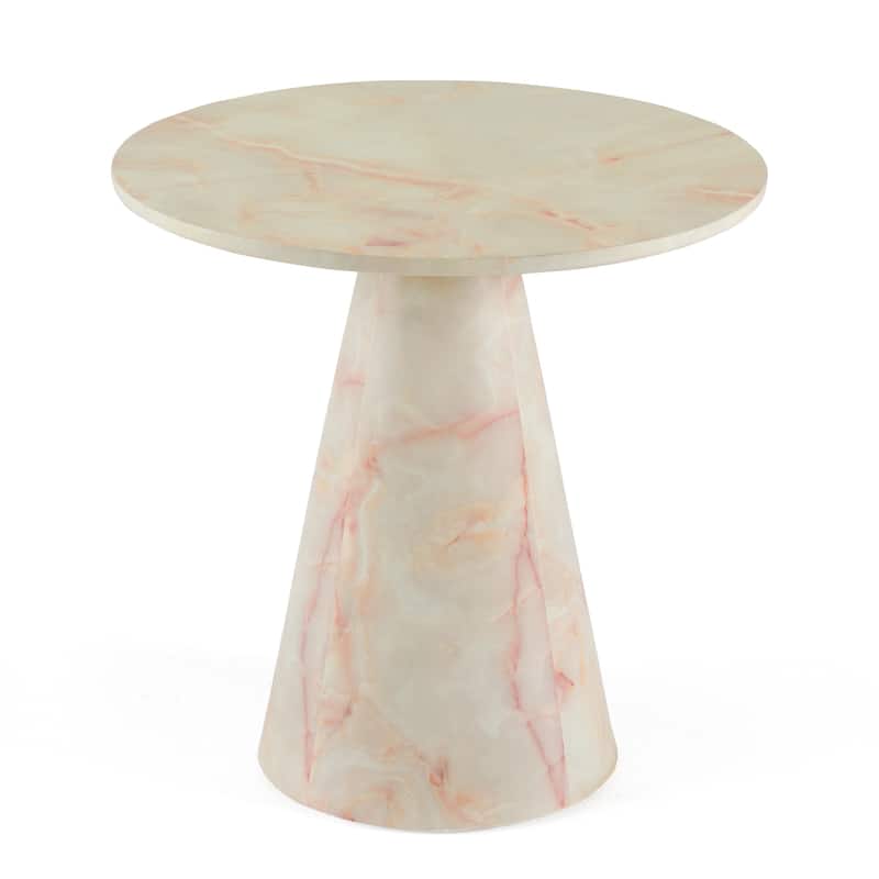 Cid Pany End Table, Modern Off-White Faux Marble, Round 24 Inch Top
