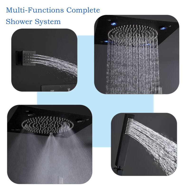 Luxury Ceiling Mounted 9-color LED 4-Way Complete Rain and Spray Shower System with 6 Body Jets and Showerhead