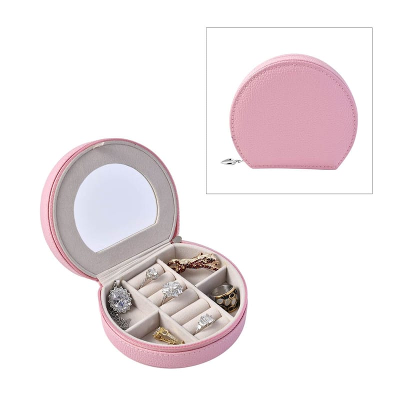 Double Layer Faux Leather Zipper Closure Jewelry Box with Mirror - 4.9 ...