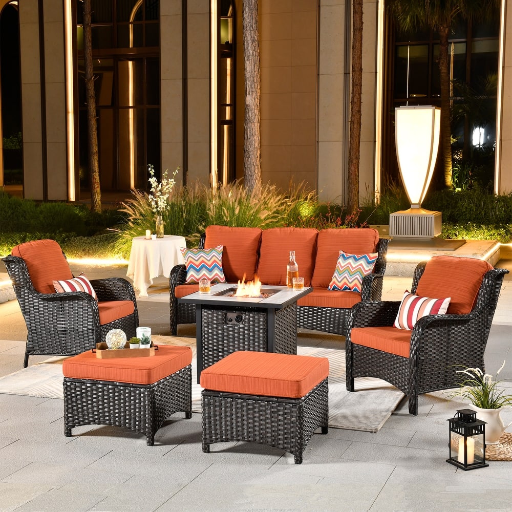 OVIOS 6-piece Patio Wicker Furniture Set With 30" Fire Table