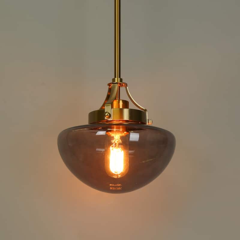Modern 1-Light Gold Kitchen Island Pendant Light Grey Glass Hanging Light for Dining Room - 8.5"Dia x 22"H