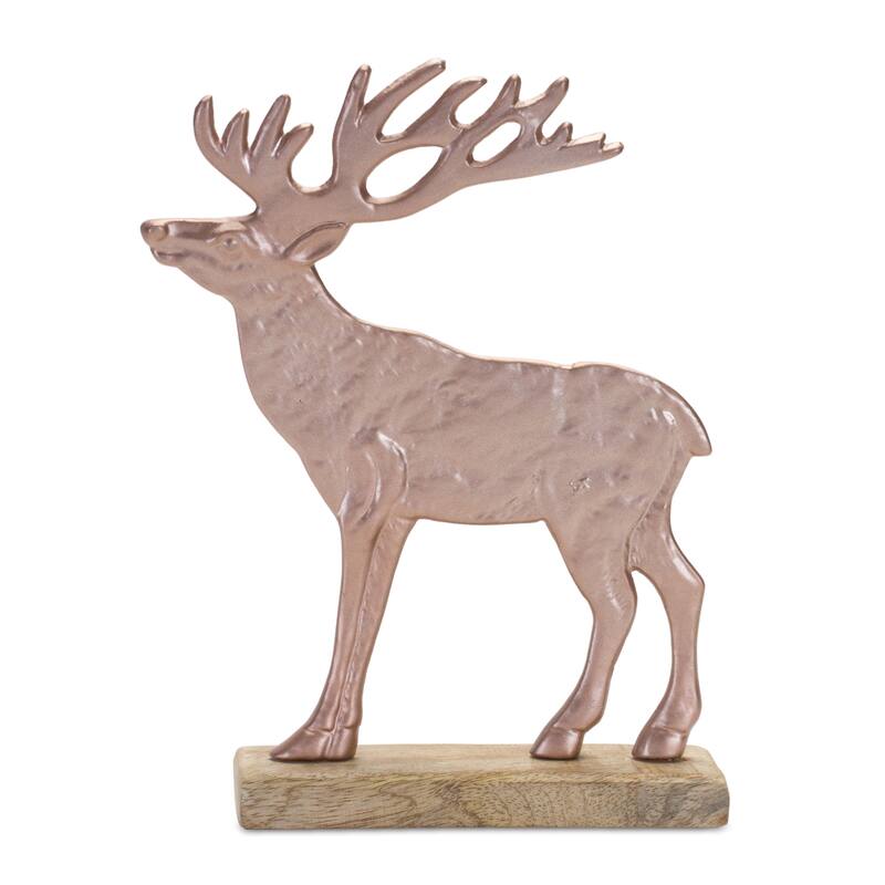 Set of 2 Metal Deer Silhouettes with Wooden Base Rustic Wildlife Holiday Home Decorations - 7.5”L x 2”W x 9.5”H