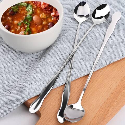 Stainless Steel Spoons 4 Pcs Soup Spoon Oil Salt Sugar Dining Spoons 10" Length - Silver Tone