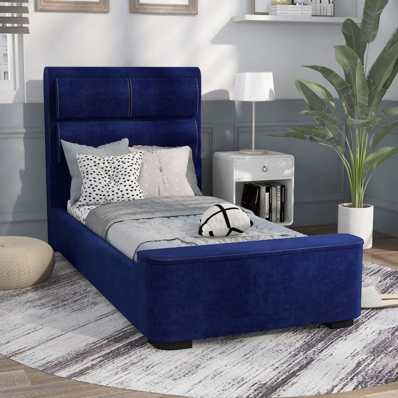 Furniture of America Otjen Modern Upholstered Storage Bed - Navy - Twin