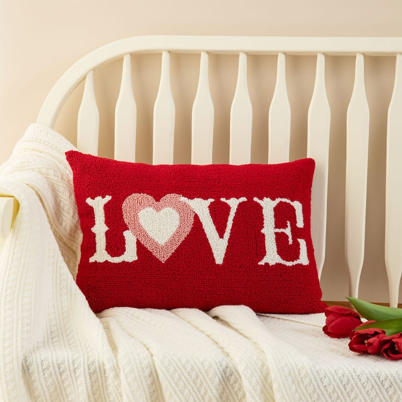 Glitzhome 18"L Valentine's Hooked LOVE Pillow