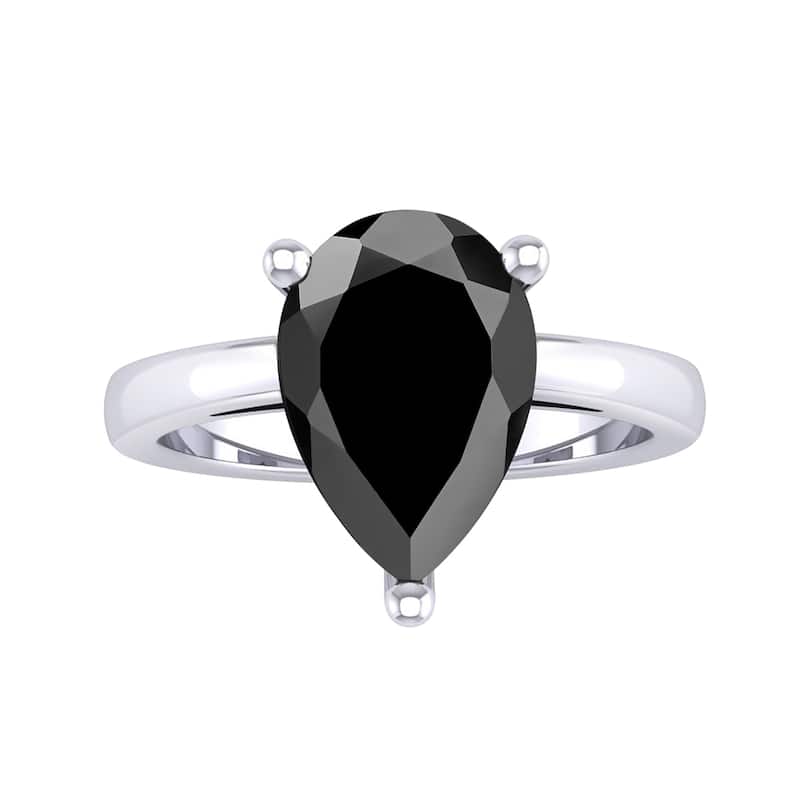 Auriya 4 3/8ctw Pear Shaped Solitaire Black Diamond Ring 14k Gold - White - 4