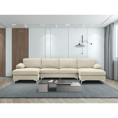 U-shaped Sofa Upholstered Modern Convertible Reversible Sectional Metal Sofa Design the Ottoman & Seat Cushion Are Removable