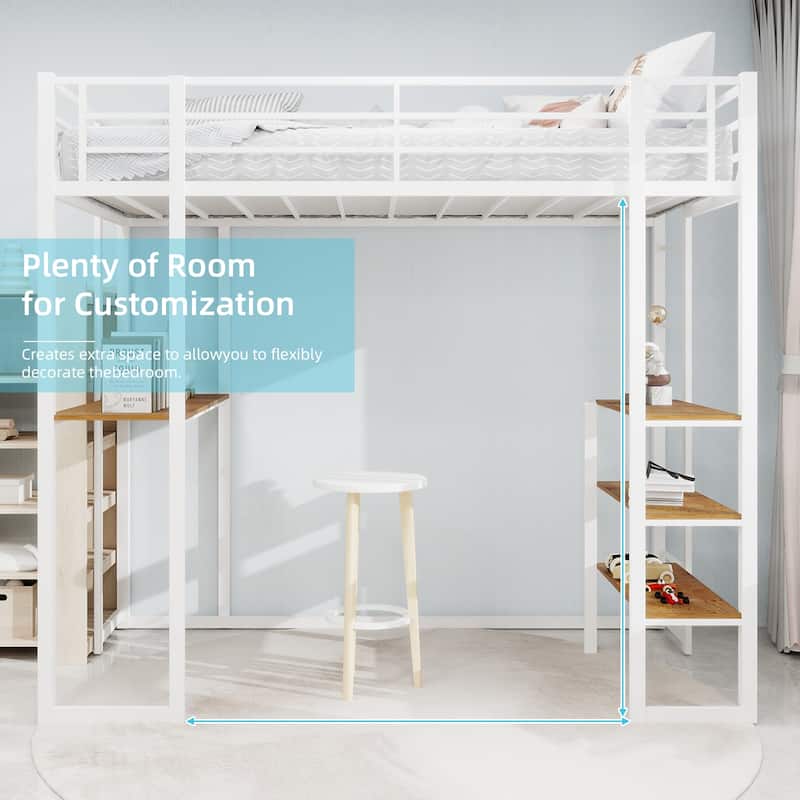 Iron frame bed with bed and table, children's and youth home bed with L-shaped desk, iron frame bed with railing and stairs
