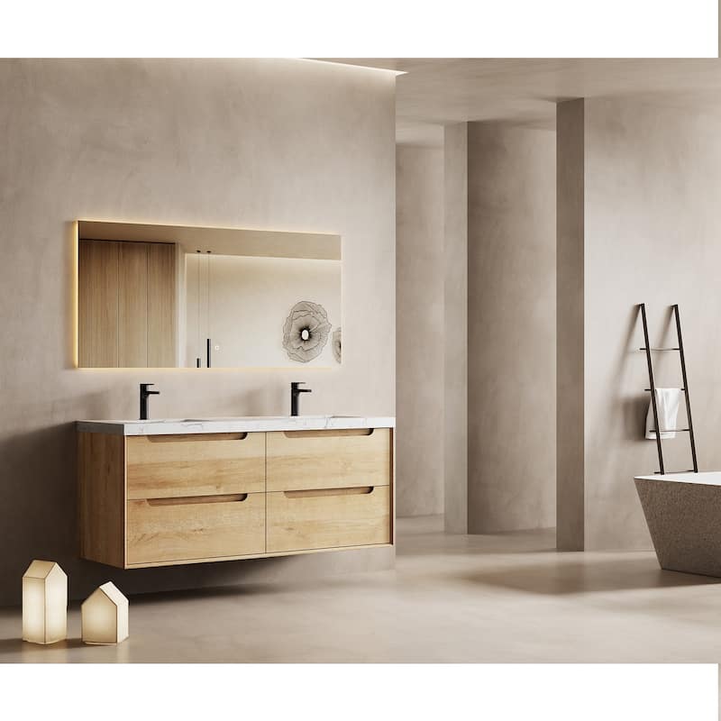 Prismis 60" 72" 84" Wall-Mount Premium Bathroom Vanity with Quartz Top
