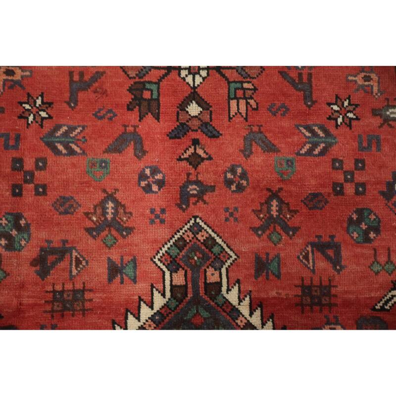 Hand Knotted Oriental 100% Wool Carpet Traditional Tribal Red Shiraz Area Rug - 10' 0'' X 6' 7''
