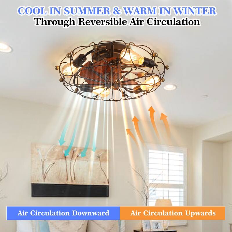 Sofucor 20 Inch Caged Flush Mount Ceiling Fan with Light and Remote Control,6 Speeds,Low Profile,for Bedroom,Living Room