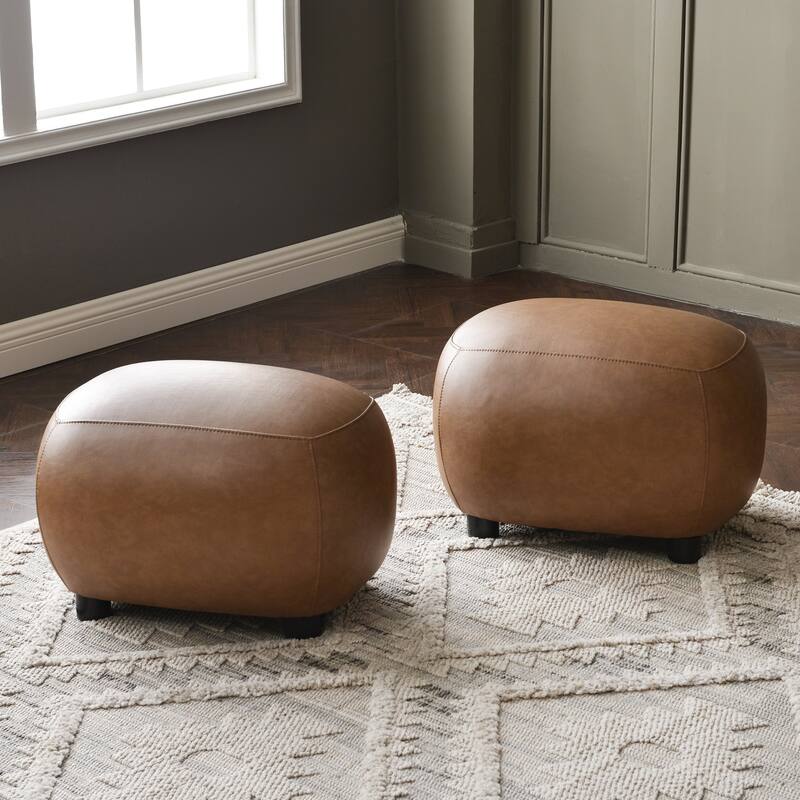 KINWELL 23" Wide Faux Leather Upholstered Ottoman Footrest, PU Entryway Footstool