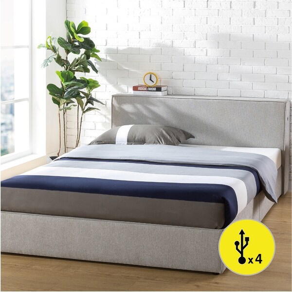 Shop Priage by ZINUS Light Grey Upholstered Platform Bed ...