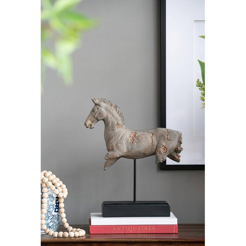 Antique Style Horse Statue on Stand - 17" - Gray