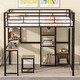 preview thumbnail 2 of 38, Full Size Metal Loft Bed with Bulit-in Desk and Stool, Heavy Duty Loft Bedframe with Cabinet and Open Storage Shelves for Kids