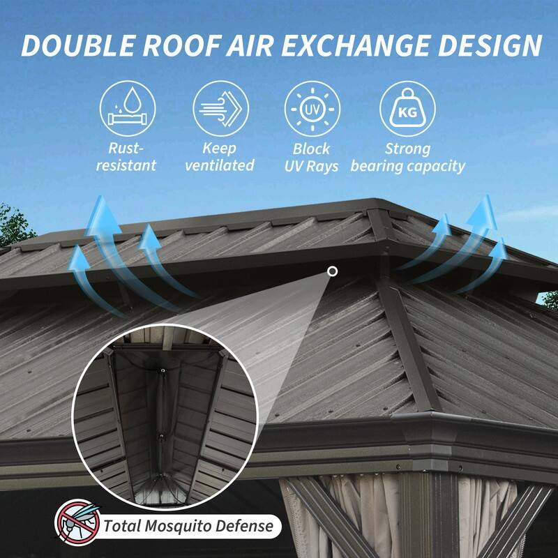 Domi Hardtop Gazebo with Galvanized Steel Double Roof and Aluminum Frame