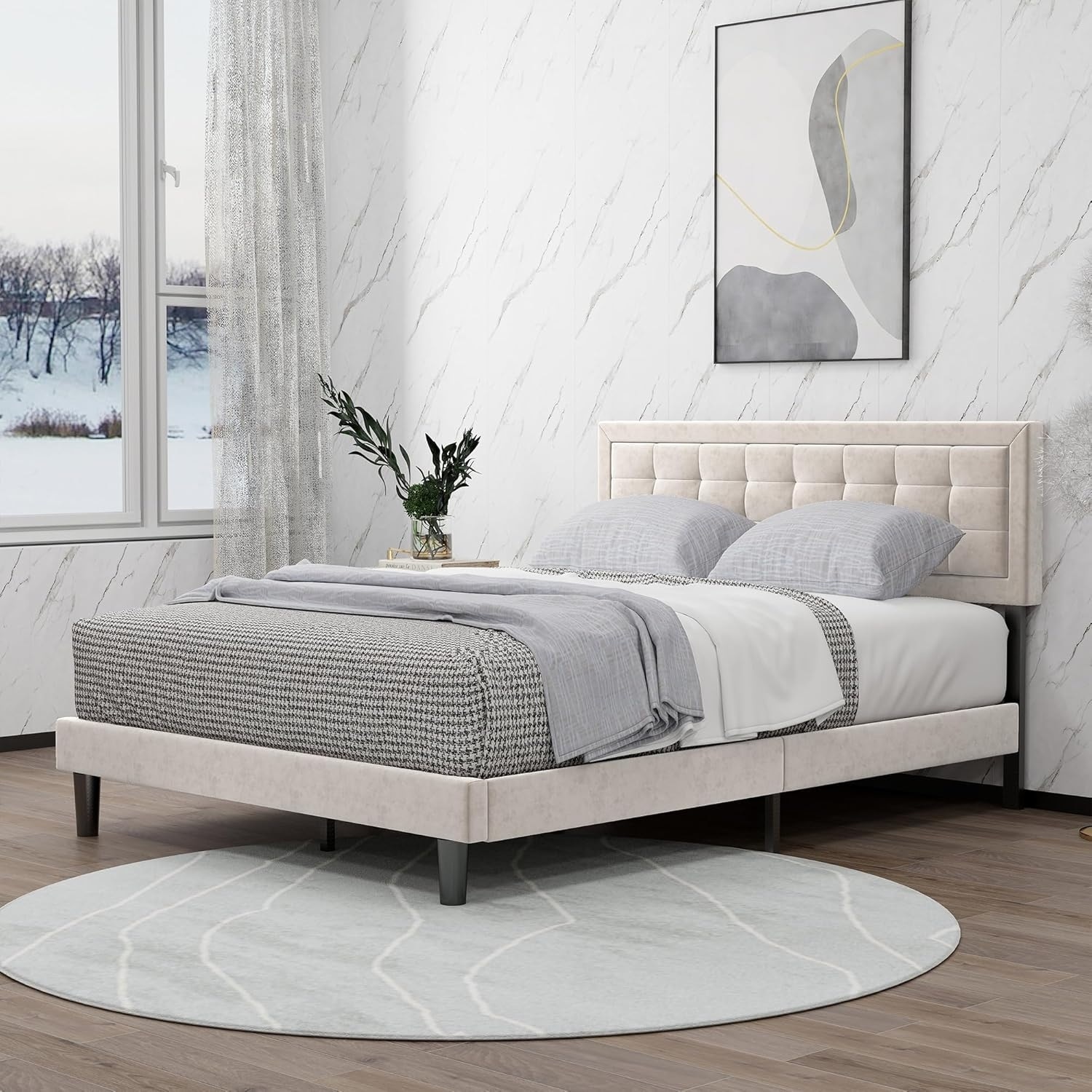 Queen Bed Frame, Lifezone Queen Size Dark Gray Upholstered