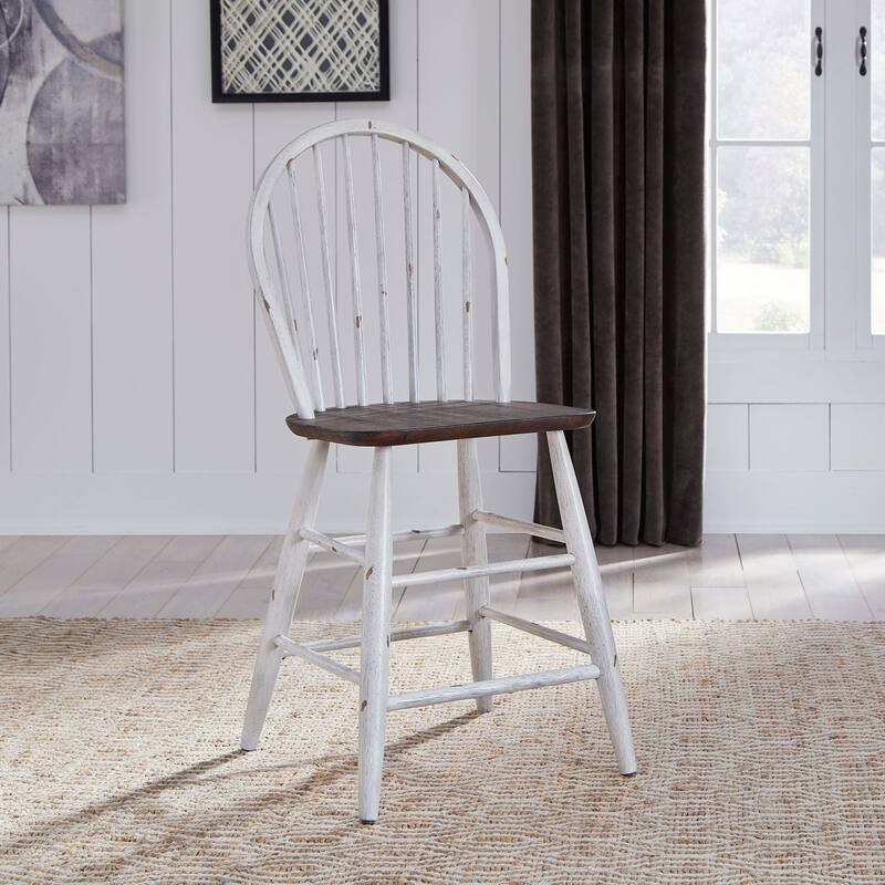 Farmhouse Two Tone White Windsor Back Counter Chair- Set of 2 - Antique White
