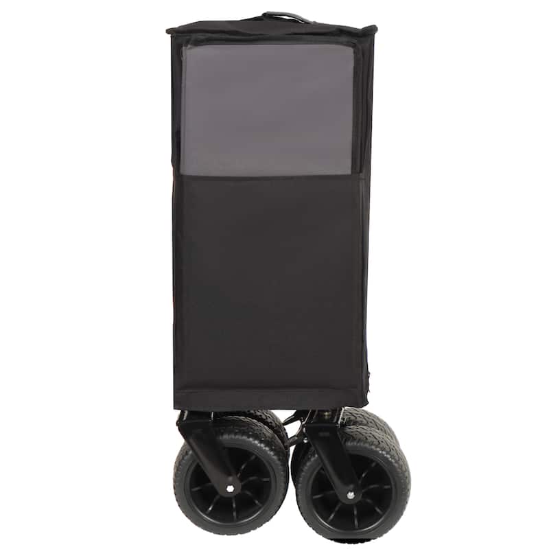 Tall Heavy-Duty Folding Wagon Cart with 480lbs Capacity - All-Terrain Wheels, Side Pockets, Brakes & Drink Holders