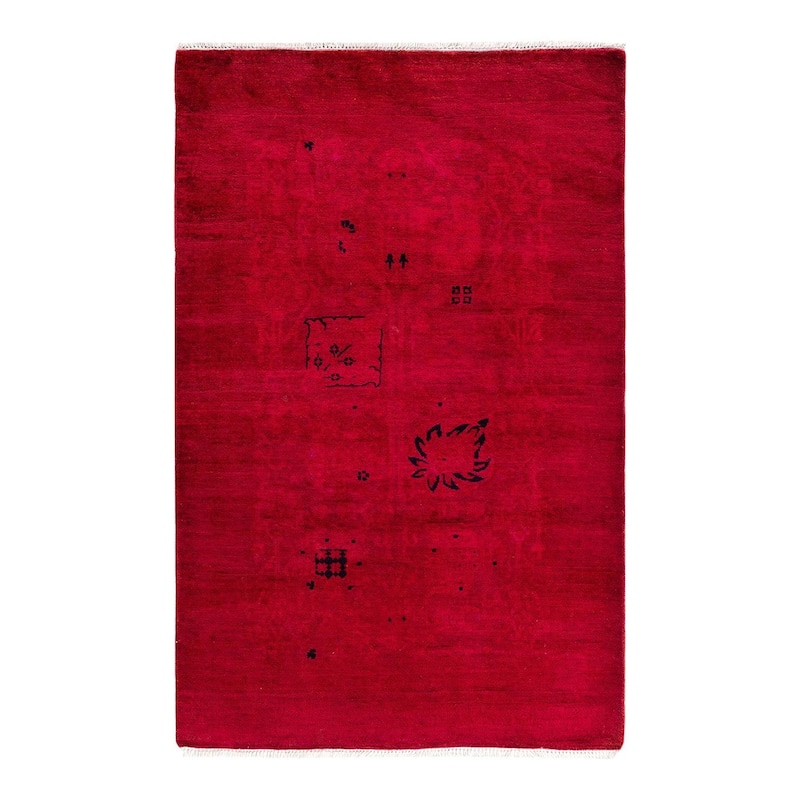 Overdyed, One-of-a-Kind Hand-Knotted Area Rug - Red - 3' 0" x 4' 7"