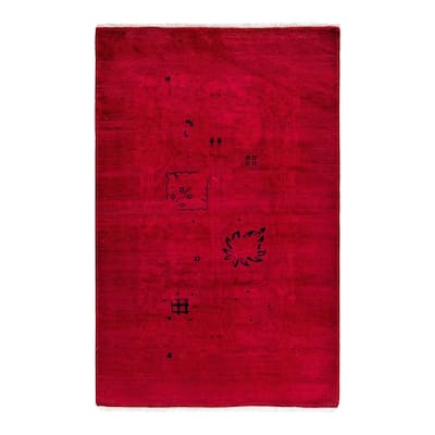 Overdyed, One-of-a-Kind Hand-Knotted Area Rug - Red - 3' 0" x 4' 7"
