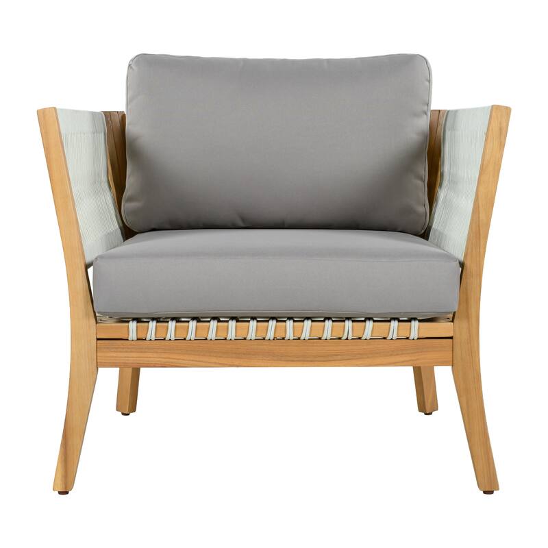 Christopher Knight Home - Modern Outdoor Acacia Wood Patio Lounge Chair with Woven Rope Accents and Weather-Resistant Cushions