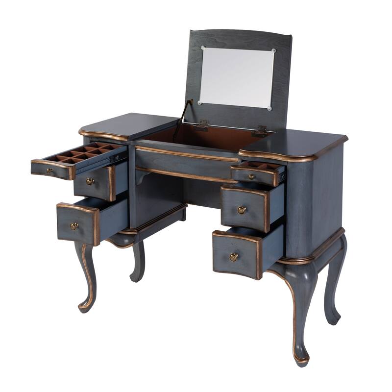 Charlotte 40 in. W Rectangular Wood Vanity/Valet Desk with Storage Drawers and Mirror