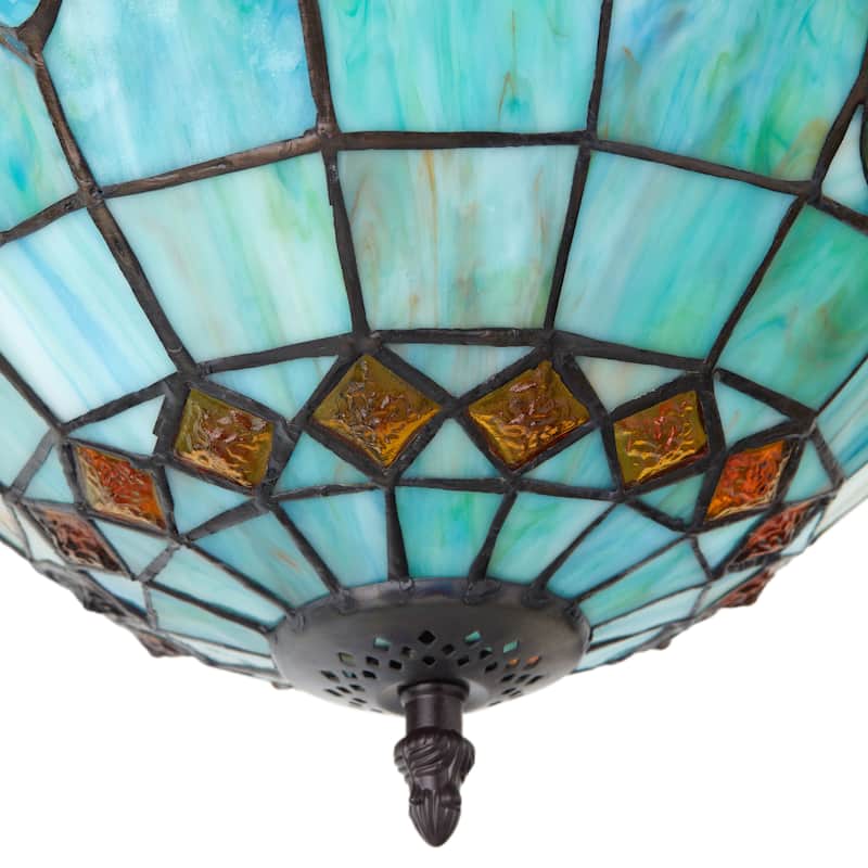 Anna River of Goods Metal and Blue Stained Glass Bowl Shade 13-Inch Semi-Flushmount Ceiling Light - 12.5" x 12.5" x 13"