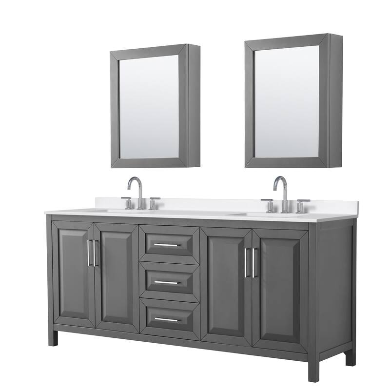 Wyndham Collection WCV252580D-QTZ-US3MED Daria 80" Free Standing - Dark Gray / White Quartz Top / Polished Chrome