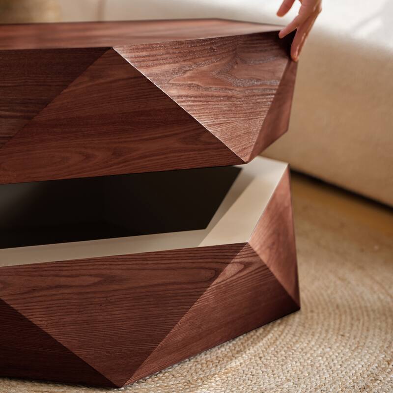 GDFStudio Corvyn Polygon Flip-Top Coffee Table with Hidden Storage and Solid Wood Veneer