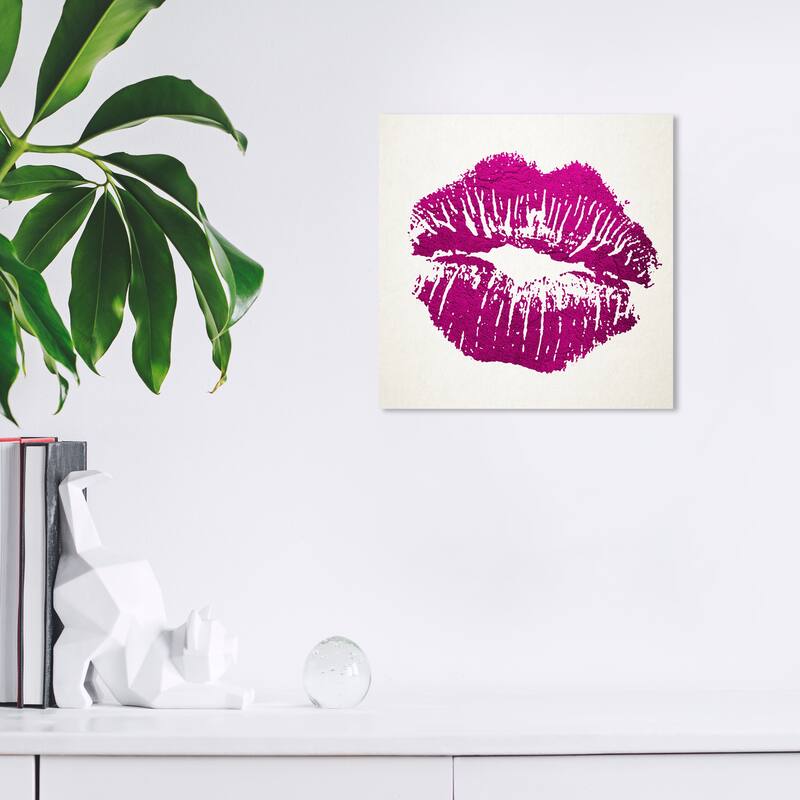 Wynwood Studio Canvas Fashion and Glam Simple Kiss Pink Purple and Magenta Modern & Contemporary Wall Art Canvas Print - 12 x 12