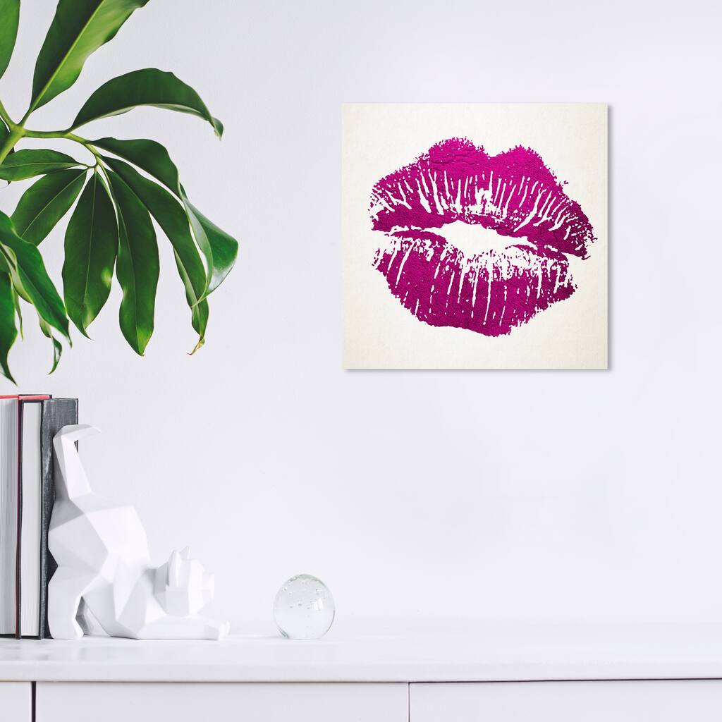 Wynwood Studio Canvas Fashion and Glam Simple Kiss Pink Purple and Magenta Modern & Contemporary Wall Art Canvas Print