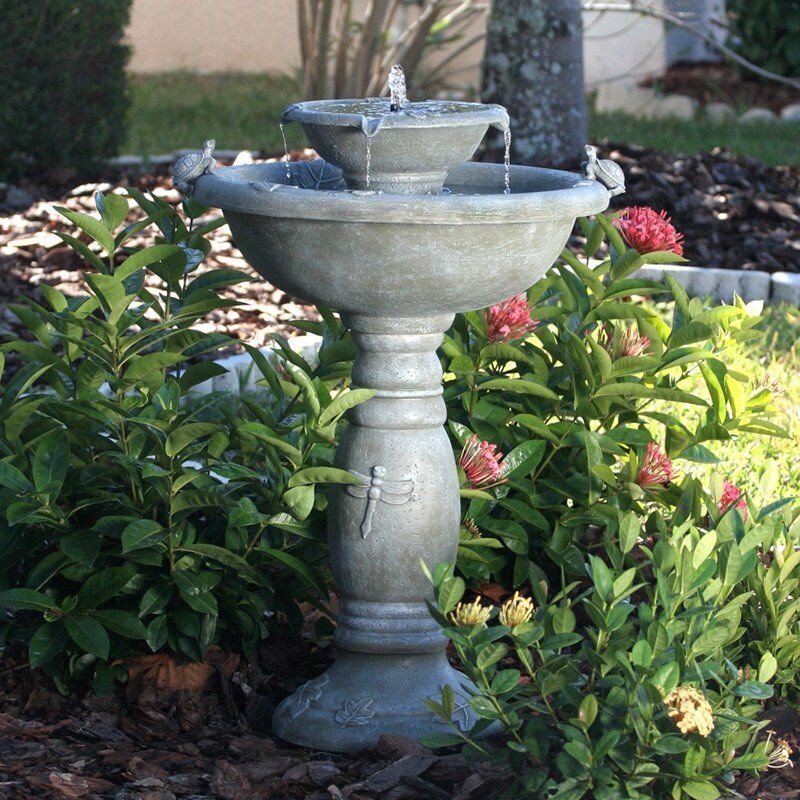 Shop Weathered Stone Finish Outdoor Resin Solar Fountain Bird Bath On Sale Overstock 29084607