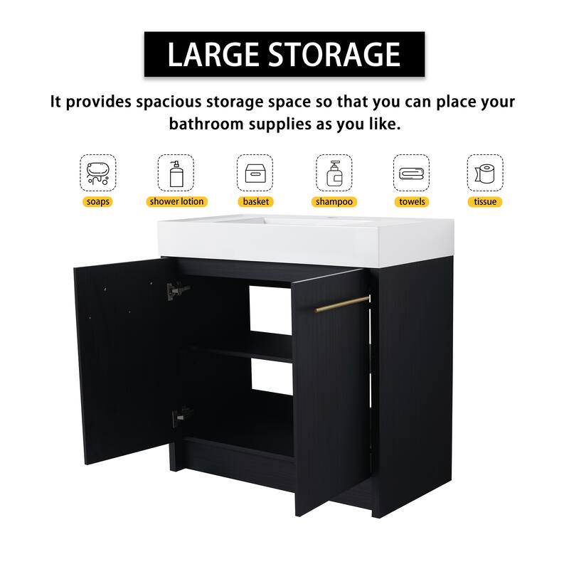72" Freestanding Bathroom Vanity Set with Adjustable Storage Cabinets, Black Ceramic Sink