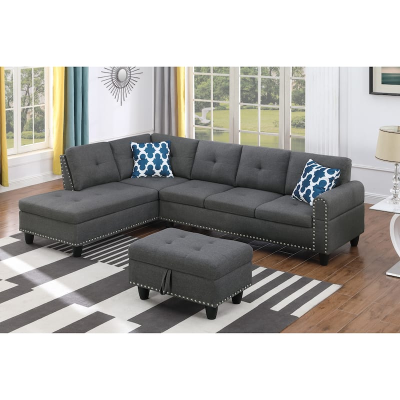 Alger 98-inch Wide Left Hand Facing Sofa with Chaise and Ottoman - 98"W x 71"D x 33"H
