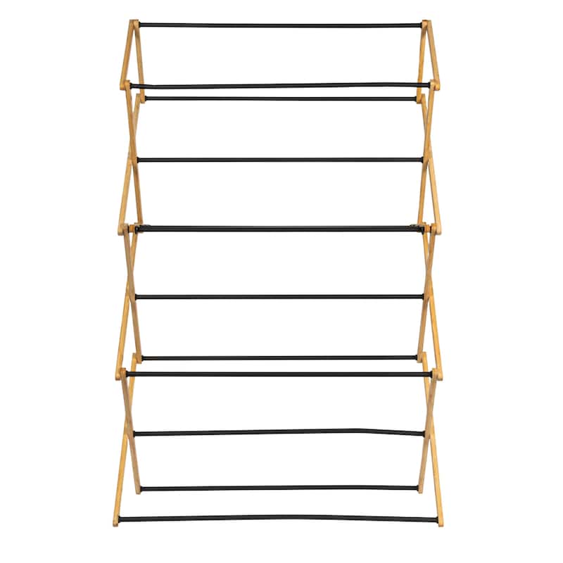 Household Essentials Bamboo Folding Clothes Drying Rack with 14 Coated Metal Dowels - 29.3"L x 14.3"W x 49.5"H