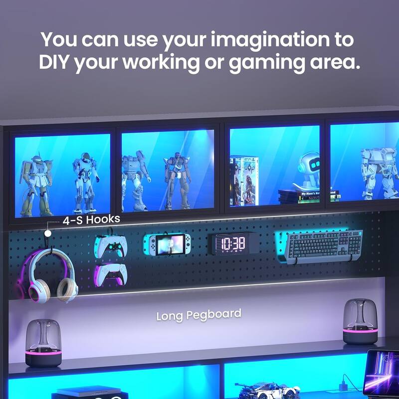 Electric Standing Desk Storage Height Adjustable Gaming Desk Hutch Pegboard