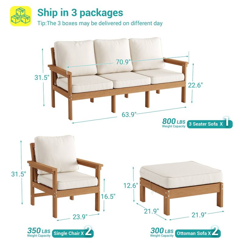 HIPS Outdoor Sofa Set with 3.9 Inch Cushions & Ottoman (Set of 5)