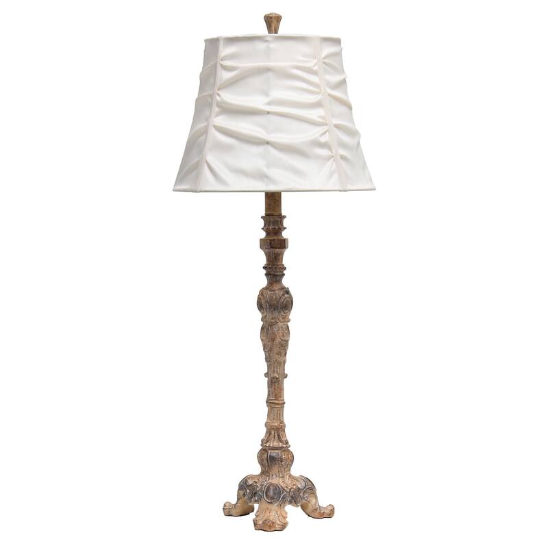 Tall Vintage Embellished Table Lamp with Ruffled Shade - 31" - Brown and Cream